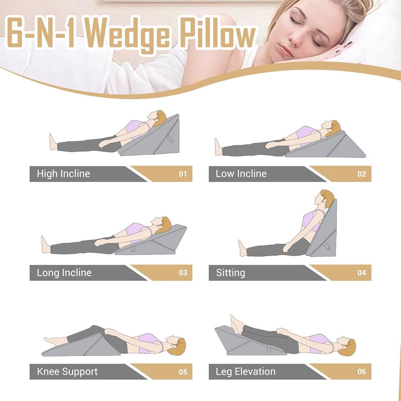 BEYOUDO Bed Wedge Pillow for Sleeping, Adjustable Wedge Pillow Set for After Surgery, Elevated Triangle Pillow for Acid Reflux and Back Pain Relief, Post Surgery, Snoring, Back Suppor (Gray-01) - Image 4